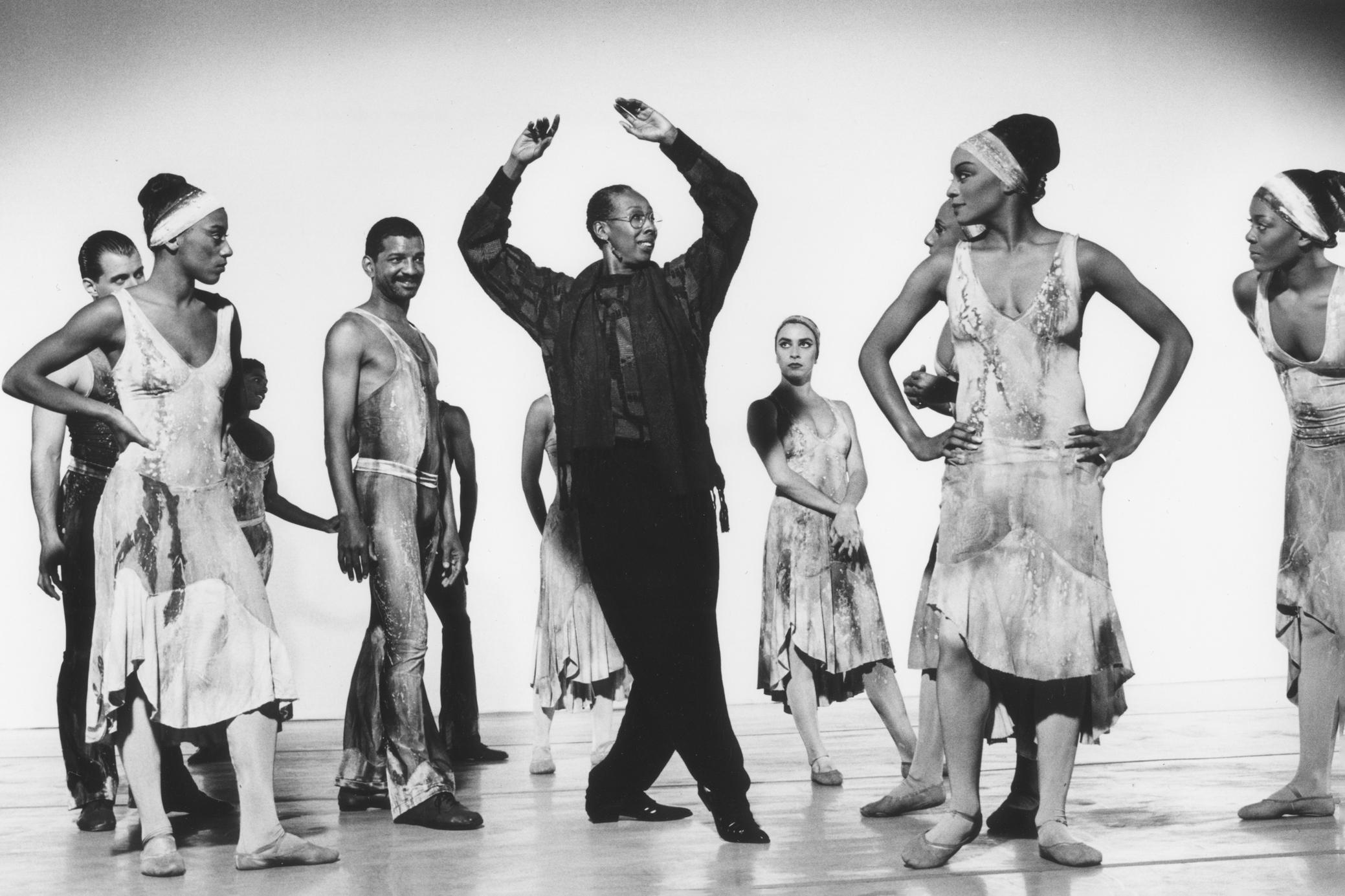 Judith Jamison shows Alvin Ailey American Dance Theater dancers a move from Alvin Ailey's Night Creature