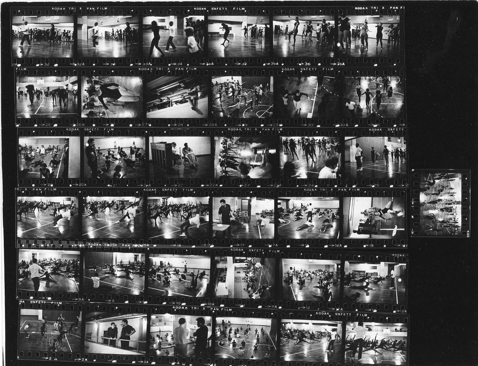 A thumbnail strip of black and white images