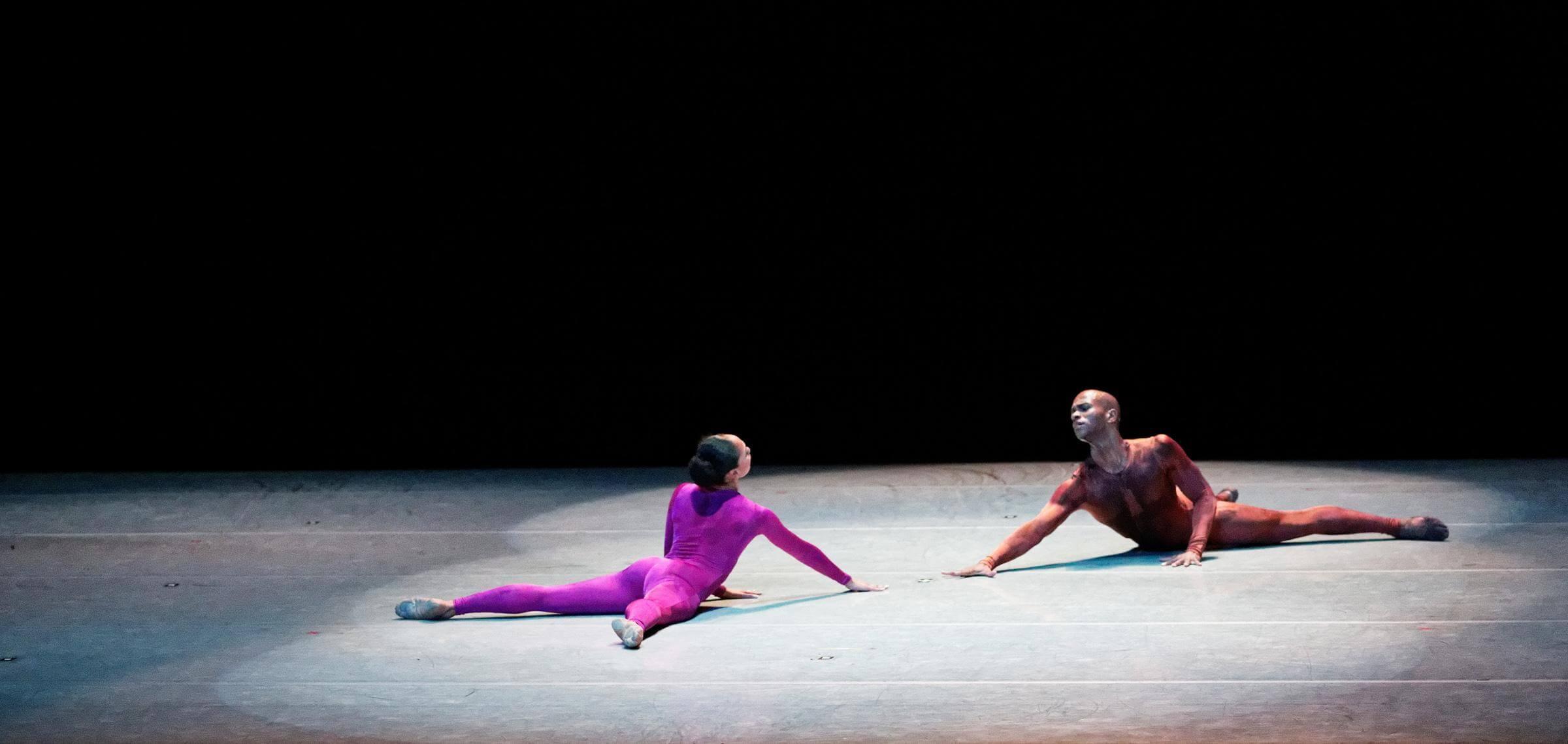 Two ailey dancers on the floor in Polish Pieces